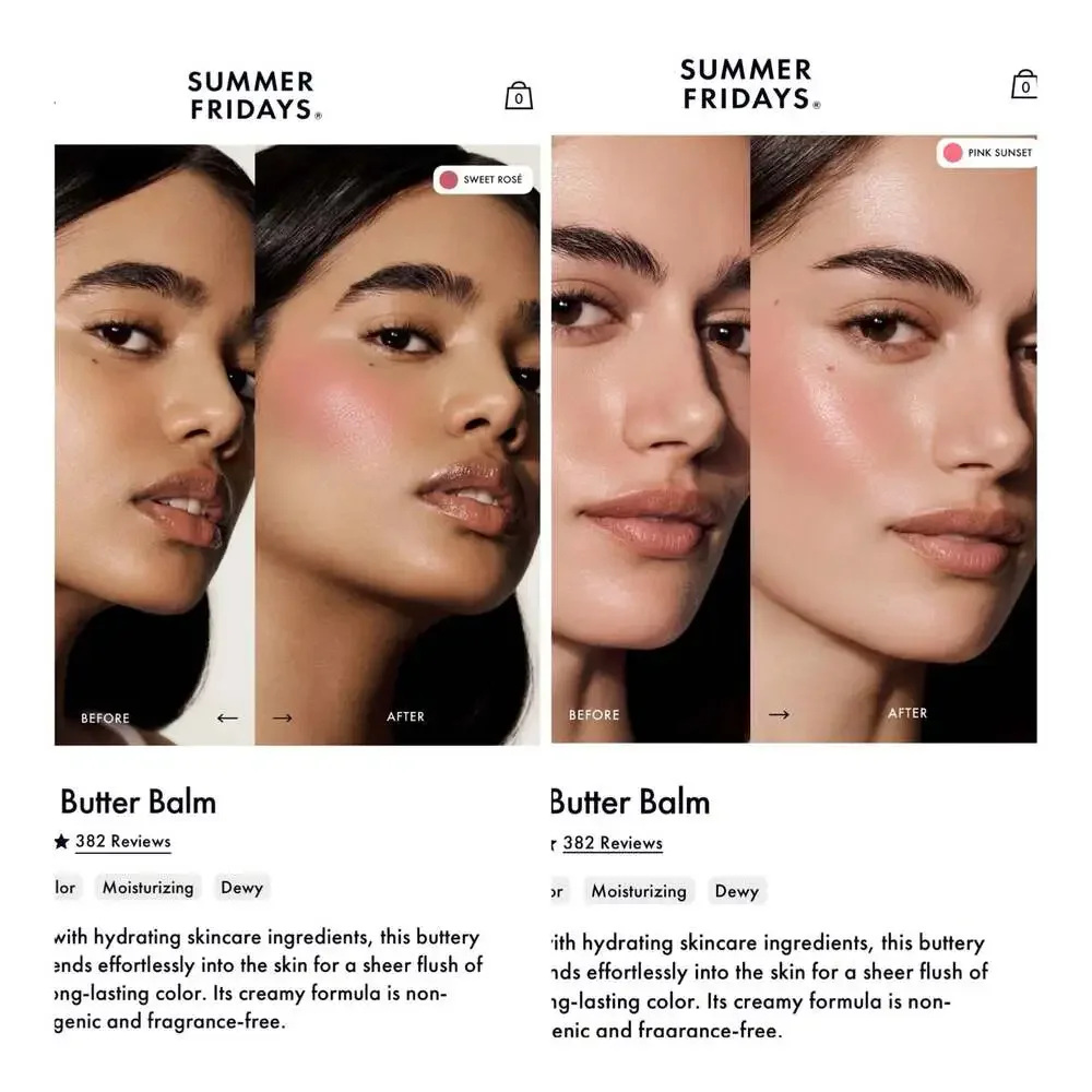 2 Summer Fridays Blush Butter Balm Duo in Pink Sunset and Sweet Rosé